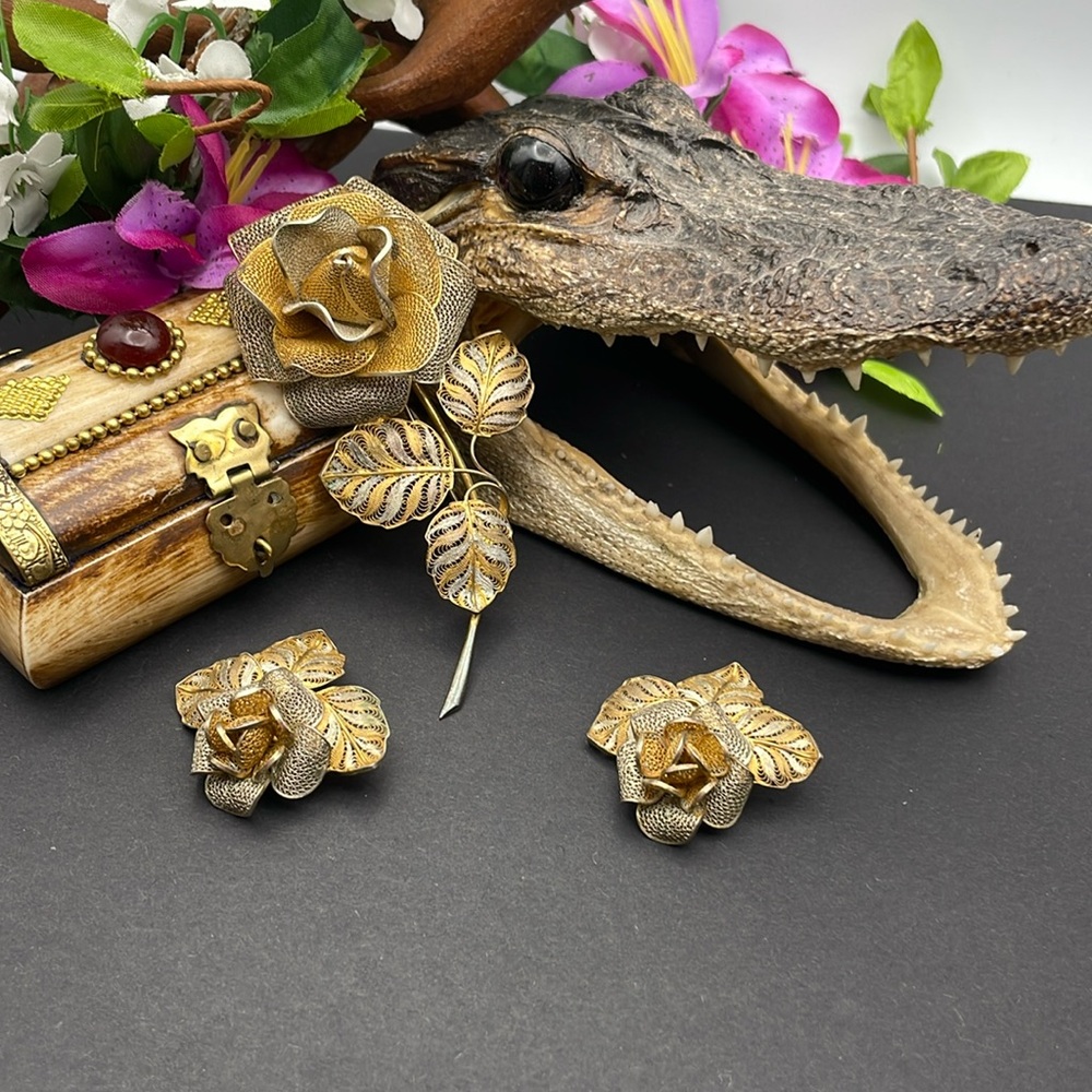 800 silver filigree set vintage